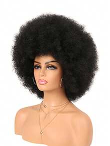 GLAMNOW Women's Black Afro Wig, 70s Disco Style Oversized Afro Wig, 1B Natural Black Curly African American Wig With Bangs, Fluffy Elastic Synthetic Heat Resistant Wig For Daily, Party, Cosplay, Halloween - Multicolor - View 10