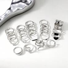 27-Piece Heart Square Ring Epoxy Black Set 27-Piece Heart Ladies Multi-Piece Set - Plata antigua - Ver 3