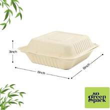 50 sets de contenedores para llevar de 8"X8" con tapas, cajas de comida desechables grandes tipo concha, cajas reutilizables para preparación de comidas para llevar con 1 y 3 compartimentos - Beis - Ver 2