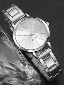 6pcs Women's Glamorous Watch Set, Including A Silver Steel Strap Watch, Fully-Studded Bracelet, Rhinestone Necklace, Stud Earrings, And Ring. Crystal-Studded Silver Quartz Watch, Exquisite Jewelry Set - Silver - View 3