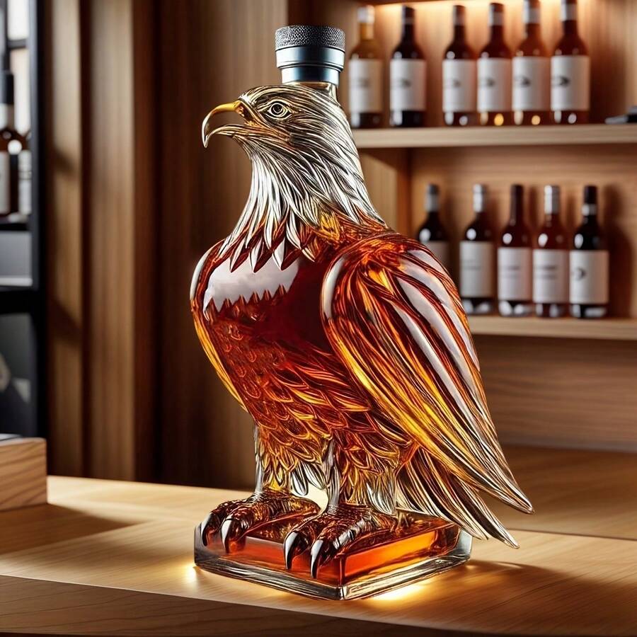 1pc Hand-Blown Eagle-Shaped Glass Liquor Bottle, High Borosilicate Material, Yellow Painted Accents On Eagle's Beak And Claws, Vivid Details. Black Cap Seal, Wine Storage Function, Suitable For Packaging - 無色 - 查看 1