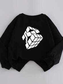 Tween Boy Geo Print Drop Shoulder Pullover - Black - View 4