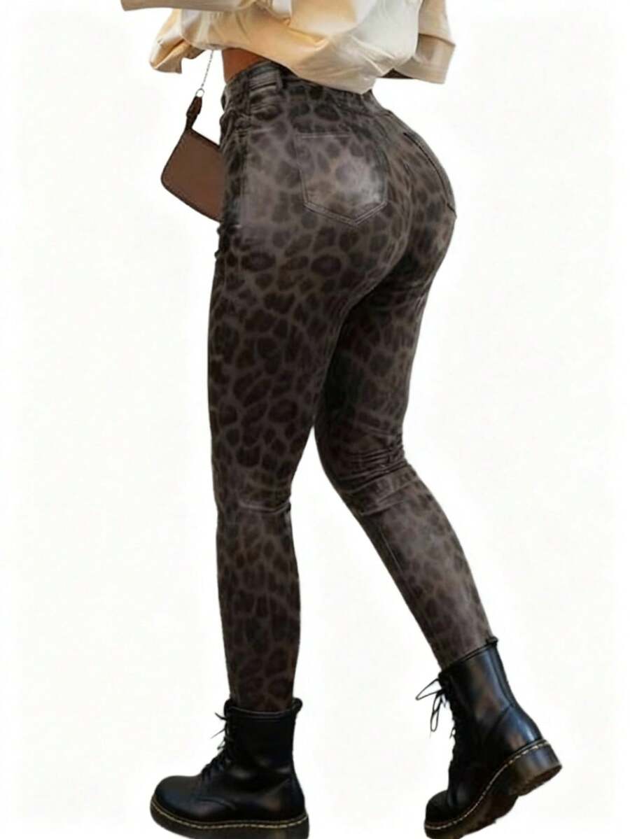 Blazique 女士高腰弹力纽扣门襟PU皮修身长裤，适合日常穿着。 - 彩色 - 查看 1