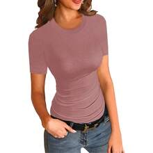 Camiseta bsica de manga corta acanalada con cuello redondo para mujer - Rosa/Rebel Fun. + XL - Ver 1