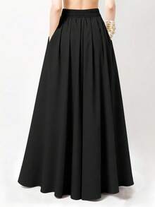Solid Pocket Side Maxi Skirt