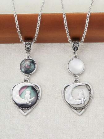 1件月亮猫吊坠项链，时尚多色首饰，女士礼物，日常佩戴及派对皆宜，2026新款