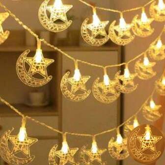 1 st. Mån-omfamnande stjärnljusslinga, Stjärnmåneljusslinga, LED-ljusslinga, Nyhetsbelysning, Ljusslinga, Dekorativ skrivbordslampa, Ljusslinga, Ljusslinga för inomhusbruk, Batteridriven, Lämplig för festivaldekoration, Heminredning, Alla hjärtans dag, Thanksgiving, Sovrum, Vardagsrum, Korridordekoration