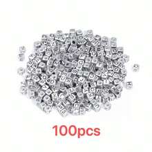 50/100pcs Silver Acrylic Cube Letter Beads For DIY Jewelry Making, Suitable For Gifts To Friends - Silver Letters - View 6