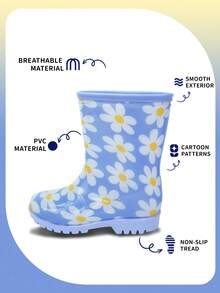 Toddler Rain Boots Waterproof Lightweight Rain Shoes With Non-Slip Sole, Blue Flower Print Kids Rain Boots For Girls, Easy To Clean Outdoor Play Shoes - Baby Blue - View 6