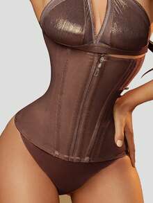 1PC Women's Corset Waist Trainer Corset, Pink,Women's Body Shaper Butt , Sport Tops, Shapewear, Daily Wear - Brown - View 3