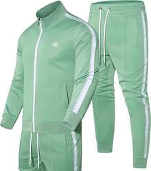 Men's Tracksuits Set Long Sleeve Casual Full Zip Running Sports 2 Piece Outfits - Green - View 2