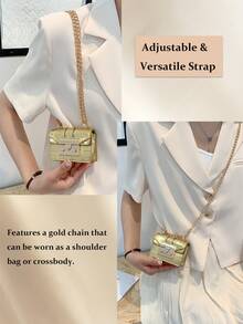 Gold Mini Crocodile-Embossed Chain Shoulder Bag/Crossbody Bag With Adjustable Chain Strap, Compact Evening Clutch For Women, Luxury Small Shoulder Bag For Parties, Travel Accessories, Date Nights And Special Events, Fits Lipstick, Keys And Essentials In Premium Metallic Finish,The Best Gift Choice, Birthday Gift, Christmas Gift[US Local Warehouse] - Multicolor - View 6