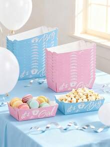 40 hộp bỏng ngô tiết lộ giới tính, hộp bỏng ngô hình thuyền, màu xanh và hồng cho tiệc tiết lộ giới tính, hộp đựng đồ tráng miệng trang trí tiệc chào đón em bé - Nhiều màu - Xem 3