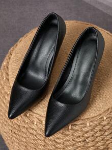 MonaNise Women's Comfortable Pointed Toe Pumps, Apricot, Navy Blue, 9cm Thin Heel, Fashion, Vacation, Travel, Casual, Versatile, Closed Toe, Brown Retro, Black - Black - View 3