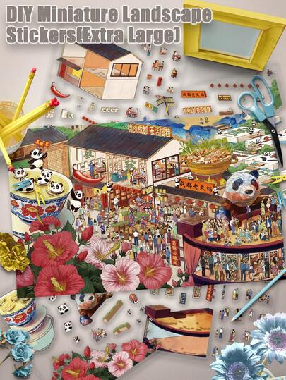 1 paquet "Belle ville : Chengdu" Autocollants de paysage miniature thématique DIY Taille extra-large Charmant monde miniature Autocollants de scène de paysage 3D Autocollants transparents Convient pour la rentrée scolaire, les cadeaux de vacances, la décoration de chambre DIY, les loisirs Choix de collection d'autocollants pour passer le temps et s'amuser