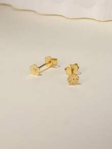 1对花朵造型925纯银耳钉，女士永恒耳钉，适合日常佩戴、婚礼、派对、订婚、圣诞节等场合，精美珠宝 - 金色 - 查看 9