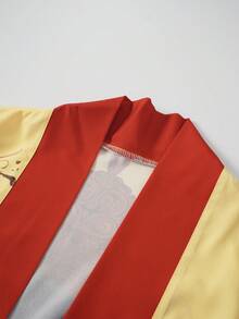 Maneki-Neko Anime Print Waist Tie Kimono Cover Up, 3/4 Sleeve Thin Jacket, Unisex, Beach Travel Casual Coverup, Haori Robe, Lightweight Cloak, Bathrobe - Yellow - View 7