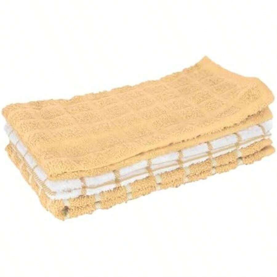 Ritz Toalla de cocina de calidad, altamente absorbente, súper suave, de larga duración, 100% algodón, toallas de mano, paños de té, toallas de bar, paquete de 6, 12 x 12 pulgadas, ío(Straw Paquete de 3) - Multicolor - Ver 1