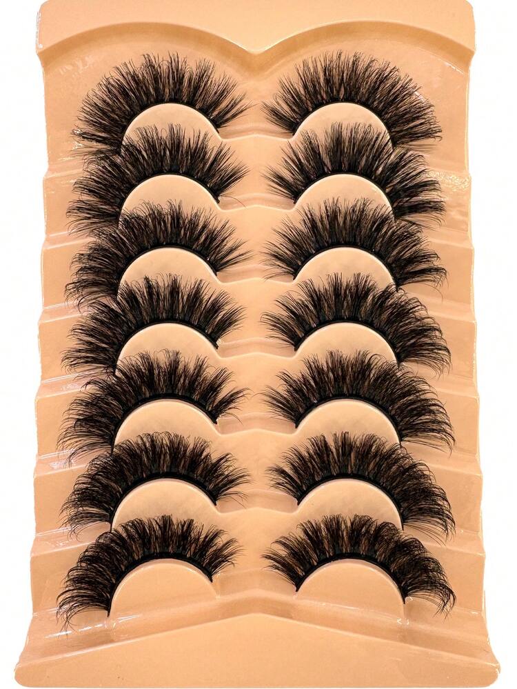 7 Pairs Natural Look False Eyelashes, Fluffy Soft 3D Mink Lashes, Lengthening & Volumizing, Messy Multi-Layered, Short & Dense Fake Lashes, Loose Eyelash Set, Suitable For Wedding, Party, Nightclub, Work, Meeting And Daily Wear, Comfortable To Wear - 黑色 - 查看 2