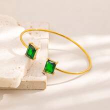 1pc Multi-Color Square Gemstone Bangle Bracelet, Lightweight Plated Gold Design, Fashionable For Women's Daily Commute And Party Matching, Unique European And American Style Accessory, Must-Have For Color Lovers - Bracelet - View 9