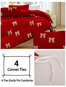 3pcs/Set Red Bow Pattern Duvet Cover Set(1 Duvet Cover & 2 Pillowcase)Soft And Skin-Friendly Duvet Cover Bedding Set For Home New Year Decorations, All Season Bed Sheets Set Valentine's Day Gift - Multicolor - View 6