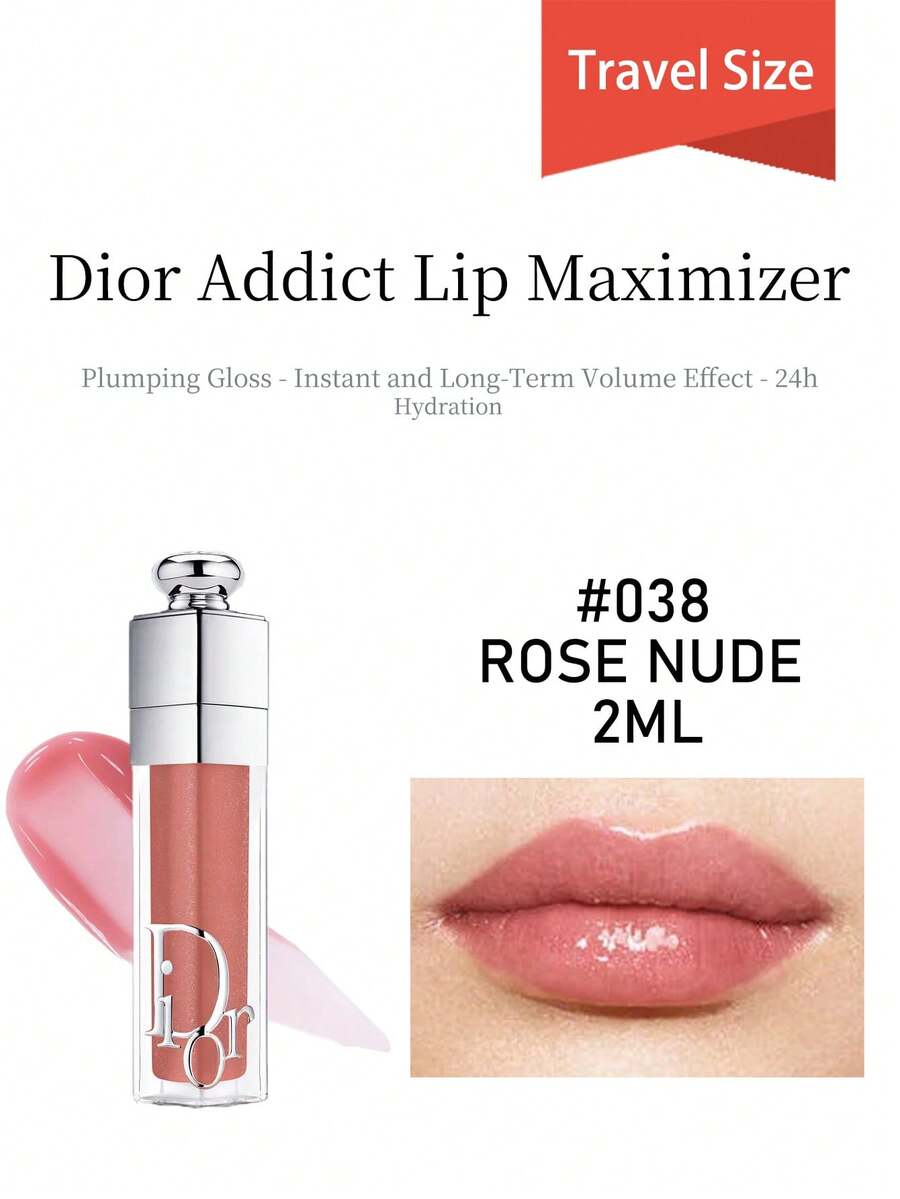 Dior Addict Lip Maximizer Tamaño de Viaje - Efecto Instantáneo y Duradero de Aumento de Volumen - Hidratación 24 Horas #038-Rosa Desnudo 2ml/0.07oz. - #038-Rosa Desnuda - Ver 1
