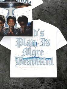 (180 Cotton T-Shirt)  God's Plan   Pattern Print Men's Summer Round Neck Short Sleeved Casual Cotton Print - 白色 - 查看 3