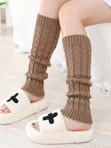 A Pair Of Warm Leg Socks In A Pretzel Style, Simple Knitted Warm Pile Socks Autumn And Winter Outings, Mid-Calf Sock Covers Autumn Accessories - 彩色 - 查看 2