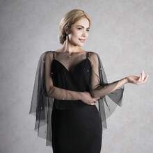 1pc Gothic Style Black Witch Bridal Cosplay Accessory, Faux Pearl Embellished Wedding Shawl Bolero - Black - View 1