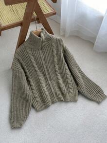 Livesso Drop Shoulder Zipper Front Cardigan,Three Quarter Sleeve Tops Jacket - Green - View 6