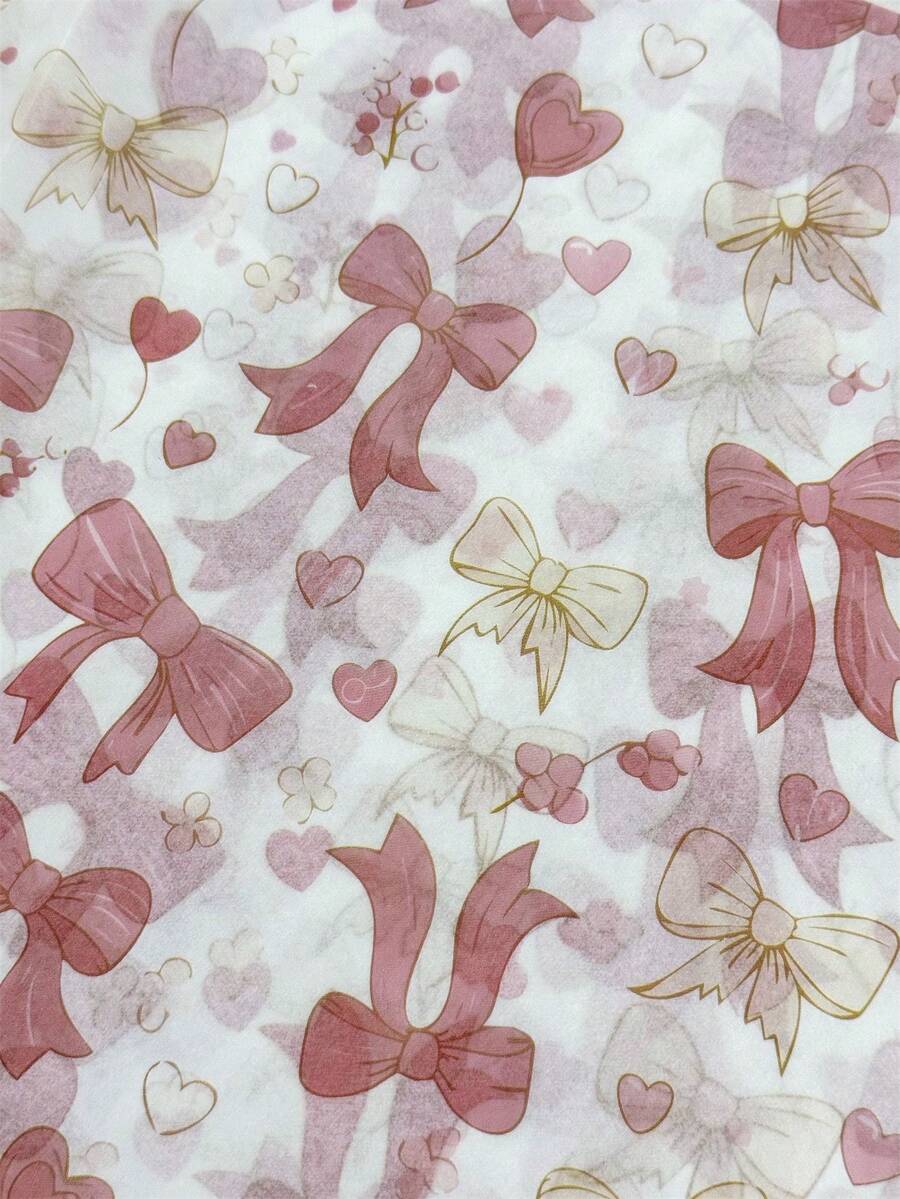 60/30/10 情人节爱心玫瑰礼盒包装纸 - 20x34 英寸玫瑰花束及爱心蝴蝶结设计，轻便保护包装，粉色爱心蝴蝶结，玫瑰花束设计，爱心气球风格，用于礼品包装、易碎物品保护、节日装饰 - 白底蝴蝶結 - 查看 1
