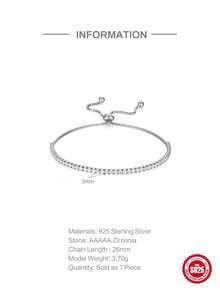 1Pc 925 Sterling Silver Simple Geometric Elements Cubic Zirconia Connected Finger Ring Bracelet Hypoallergenic Pure Silver Suitable For Women For Daily, Dates, Vacation, Wedding, Party, Holiday Gift - Silver - View 9