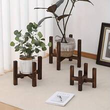 1pc Wooden Cross-Shaped Plant Stand, Floor-Standing Flower Pot Rack, Reversible Height Adjustable Plant Holder, Max Load 80kg, Suitable For Yard, Garden, Balcony, Living Room, Bathroom - Charcoal Brown - View 1