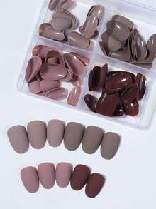 96 miếng/hộp (4 hộp hỗn hợp) Miếng dán móng tay ngắn hình bầu dục màu nâu mờ, miếng dán móng tay acrylic ngắn, móng giả phủ toàn bộ, bao gồm 1 gel dán và 1 dũa móng, kèm hộp đựng, thích hợp cho phụ nữ và bé gái sử dụng hàng ngày và dự tiệc. - Nhiều màu - Xem 3