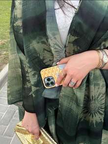 Women's Spring Summer Vintage Printed Long Arabian Abaya, Loose Elegant Arabic Abaya Robe, Modest Robe - Green - View 3