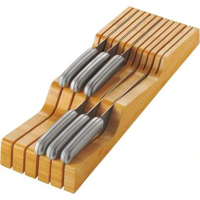 Bambüsi - Bloque de cuchillos en el cajón - Organizador de cajones de bambú para cocina Se adapta a 5 cuchillos largos + 6 cuchillos cortos Almacena cuchillos con cuchillas apuntando hacia abajoKnife Holders