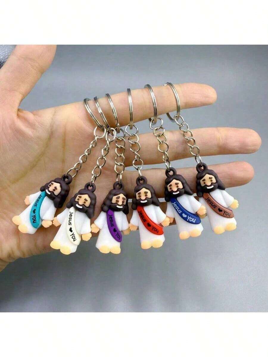 1pc Random Color Multicolor Creative Cartoon Jesus You Keychain Pendant, Key Chain Car Bag Ornament, Valentine's Gift For Friends, Daily Use Accessory Valentines Car Accessories Bag Charm School Cute Goth Y2k - 彩色 - 查看 1