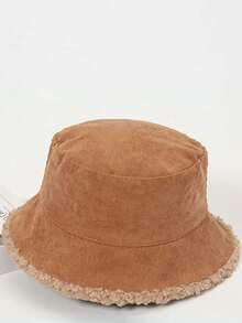 1顶经典时尚新款秋冬仿羊羔绒双面渔夫帽，大号头围，休闲、街头风、派对皆宜，提升女性魅力，百搭冬季装备