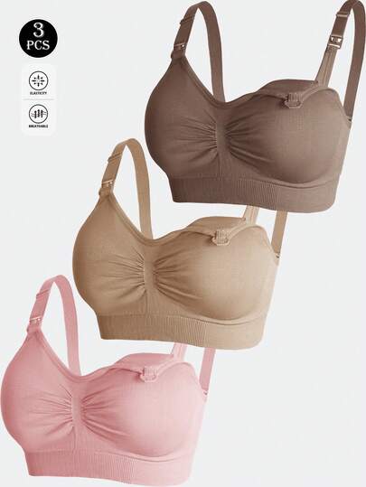 3 st nylon gravid-bh-set, sömlösa amningsbehåar med öppning framtill med justerbart stöd
