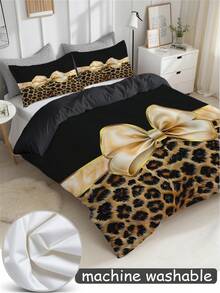 3件套豹纹蝴蝶结床上用品套装（1个被套+2个枕套，不含被芯），采用性感迷人的豹纹印花设计，柔软亲肤，缓解视觉疲劳，四季皆宜，拉链封口，适用于酒店、卧室、客房和宿舍的床上用品装饰，低致敏性，易于护理，时尚轻盈，透气性好。 - 彩色 - 查看 8