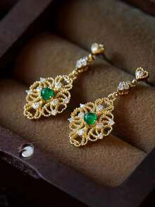 1 par de pendientes de gota con circonita cúbica preciosa para mujeres para fiesta, compromiso, aniversario, joyería, regalo del Día de San Valentín - 1# - Ver 3