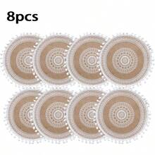 4pcs/6pcs/8pcs/10pcs Round Printed Linen Placemats, Heat-Resistant And Easy To Clean, Suitable For Outdoor Camping, Holiday Decoration, Wedding Decoration And Western Dining Table, Coasters For Tea Cups, Water Glasses, Wine Glasses, Coffee Cups, Round Absorbent Silicone Coaster Set, Suitable For Christmas Party, Halloween, Birthday, Valentine's Day, Coffee Bar And Kitchen Accessories, Home Decor - Multicolor - View 12
