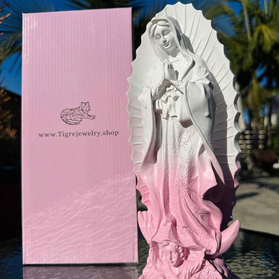 Statue Of The Virgin Mary - Religious Decorations - White and Pink - View 1