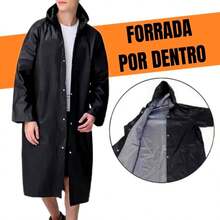 Waterproof Raincoat With Hood, Black, Lined - 黑色 - 查看 4