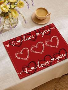 1pc Heart Pattern Table Runner/Placemat, Suitable For Holidays, Parties, Birthdays, Dinners, Kitchen, Dining Room, All Seasons Home Decor - Multicolor - View 7