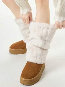 1双女士毛绒腿套，白色/灰色/米色/棕色，保暖、柔软、舒适，适合秋冬季节，Y2K风格，蓬松柔软 - 彩色 - 查看 6