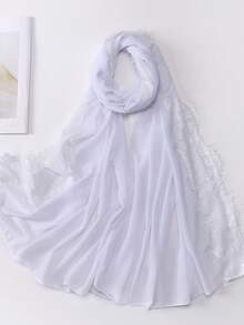 Al Najma 1件浪漫蕾丝边雪纺穆斯林头巾，适用于阿巴雅长袍。 - 彩色 - 查看 4