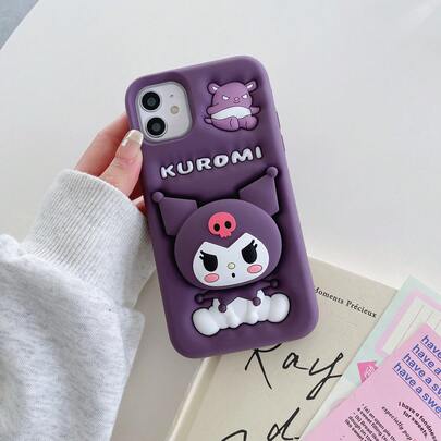 Sanrio 1pc Fashionable & Creative Kuromi Silicone Phone Case With Stand, Waterproof Shockproof Material, Compatible With Apple 17 Series, 11/12/12 Pro, 13/14/15, 13 Pro/14 Pro/15 Pro, 12 Pro Max/13 Pro Max/14 Pro Max/15 Pro Max, 16, 16 Pro, 16 Pro Max, 17, 17 Pro, 17 Pro Max
