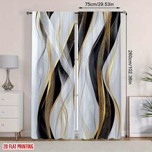 2pc 2D Flat Black, White, And Gold Marble Pattern Curtains With A Black And Gold Swirling Design, Cordless Hanging System, Machine Washable, Suitable For Bedrooms, Living Rooms, Kitchens, And Offices - Modern Style Window Decorations In Black, White, Gold, And Gray, Vintage-Style Room Curtains. - Nhiều màu - Xem 5