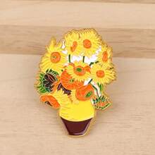 1枚梵高向日葵珐琅画胸针 - 独特的翻领别针，可装饰背包和服装 - 黃色 - 查看 9